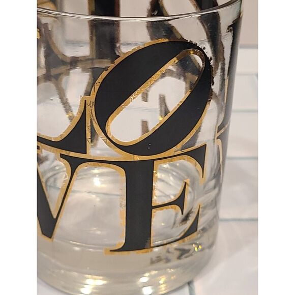 CERA MCM Glass Old Fashioned Rocks Glasses Cocktail Black & Gold 'LOVE' Set of 4 - Picture 8 of 16